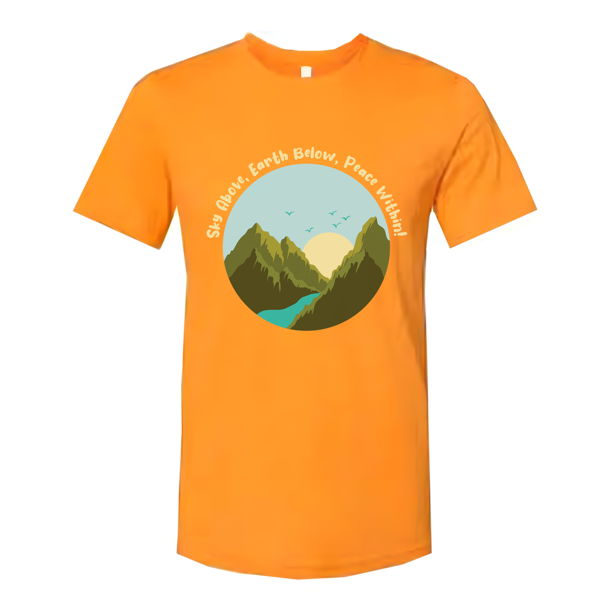 Unisex Outdoor Mountain Landscape T Shirt With Circle Sunrise Over River Graphic
