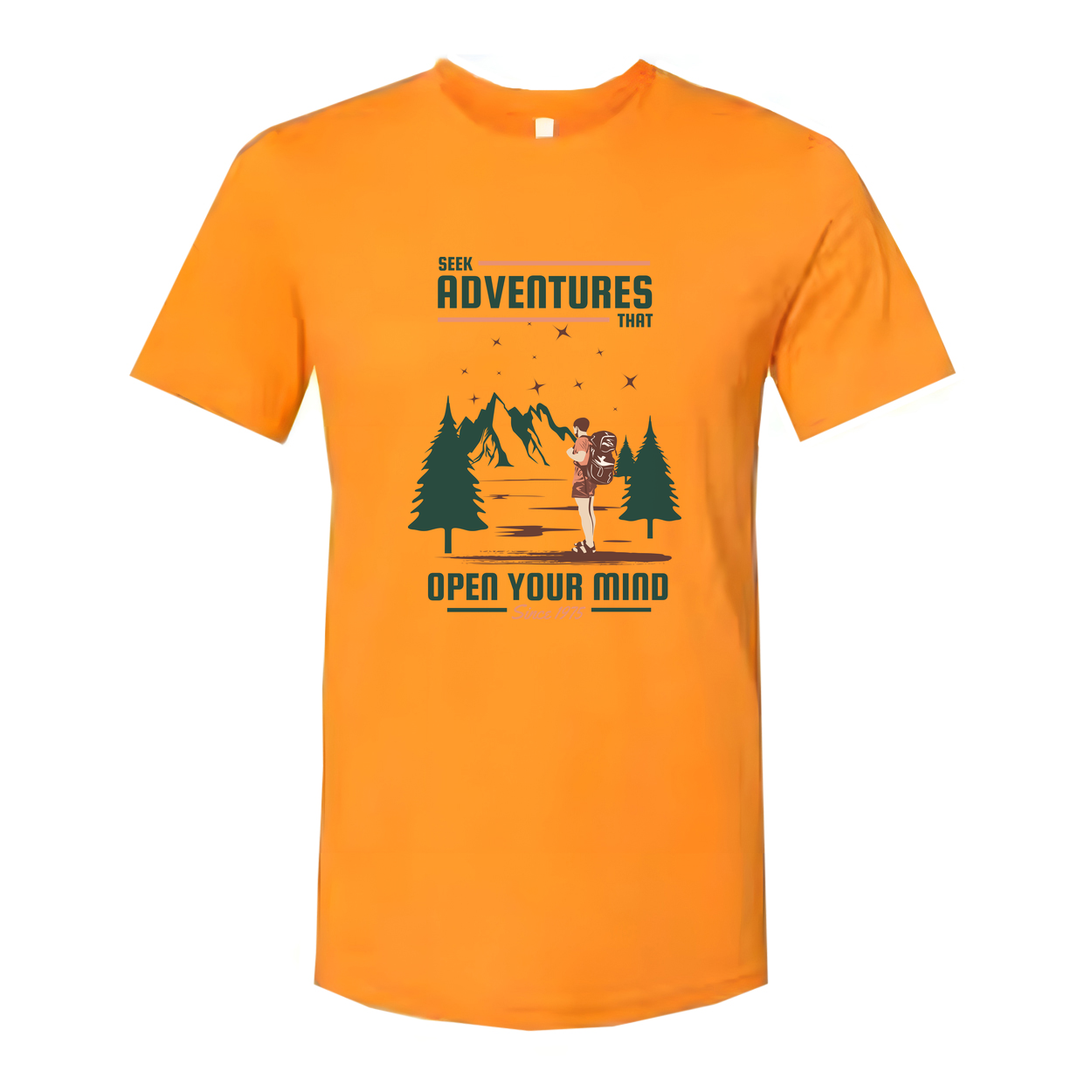 Unisex Outdoor Adventures T Shirt With Mountain Range And Forest Silhouette Artwork Open Your Mind Theme