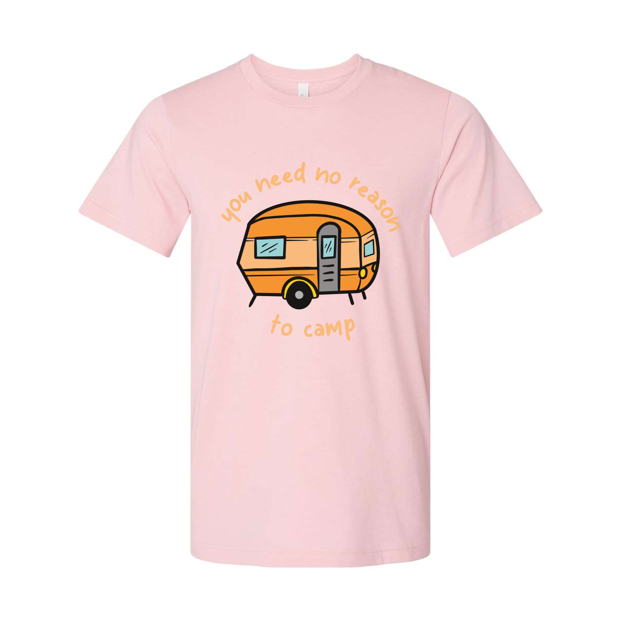Unisex Camping Caravan Graphic Tee With Cartoon Camper And Slogan You Need No Reason To Camp