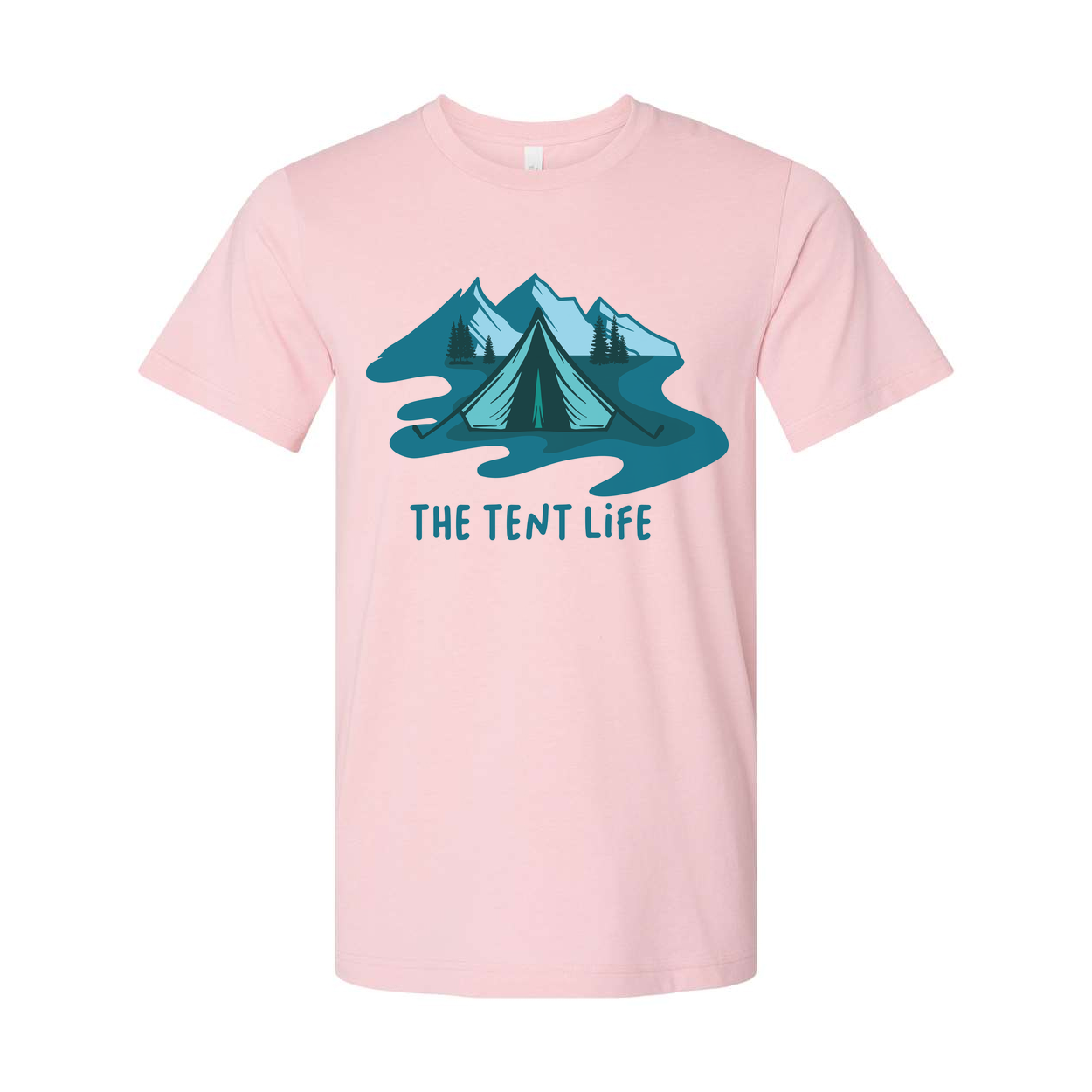 Unisex Outdoor Tent Life Graphic T Shirt With Mountain Scene And River Design Art Print