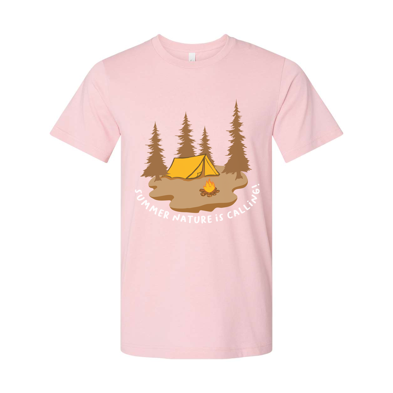 Camping Scene Graphic Tee With Tent And Campfire Among Pines For Unisex Outdoor Adventure