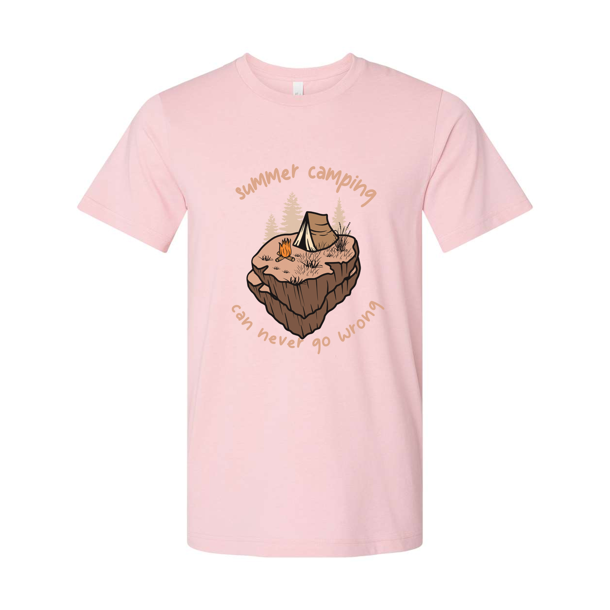 Summer Camping Graphic Unisex T Shirt For Outdoors Enthusiasts Featuring Tent Campfire And Island Scene