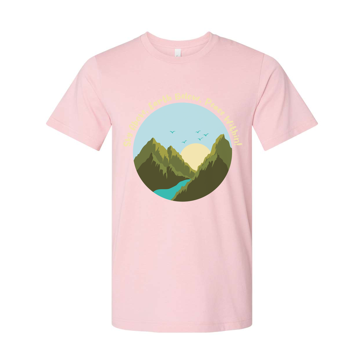Unisex Outdoor Mountain Landscape T Shirt With Circle Sunrise Over River Graphic