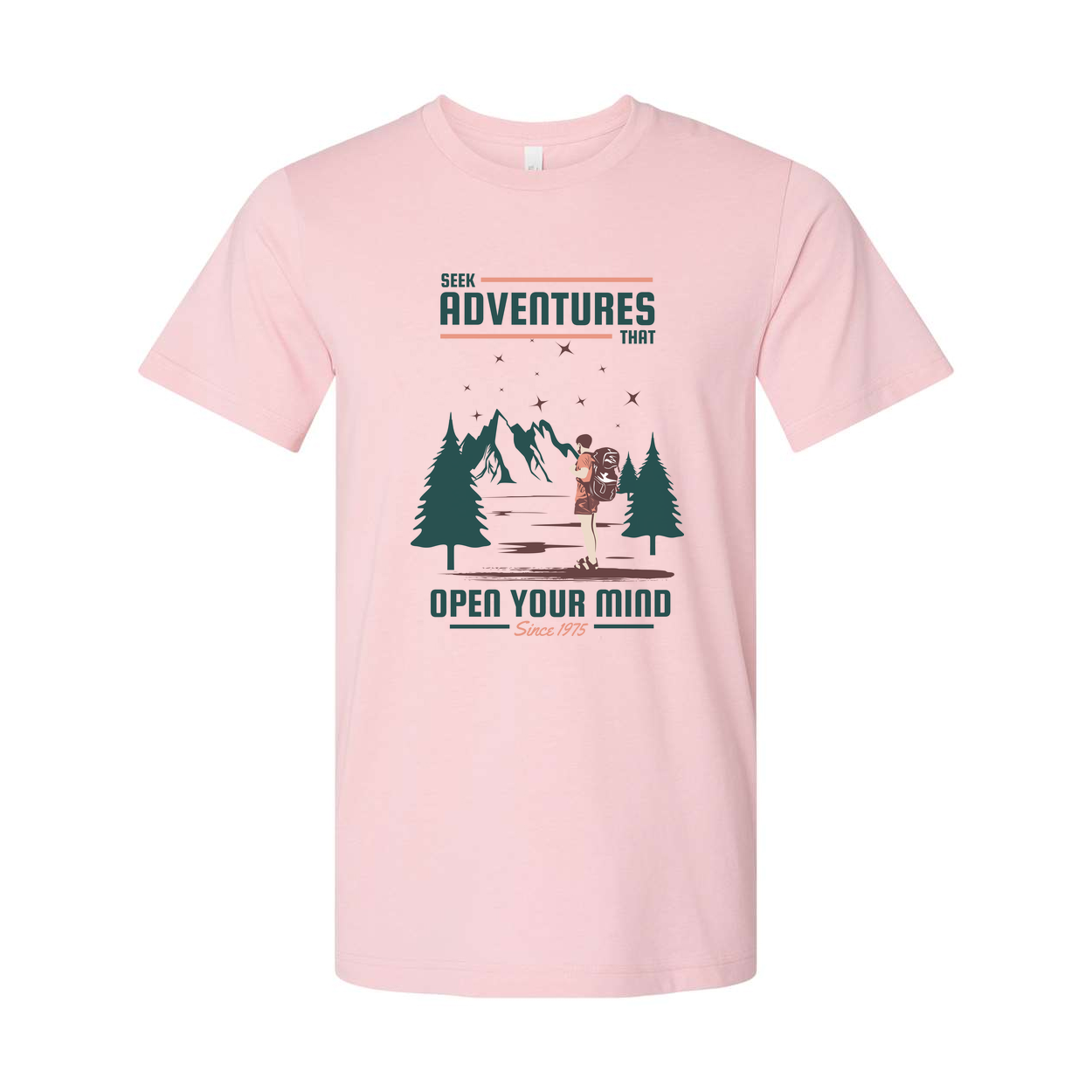 Unisex Outdoor Adventures T Shirt With Mountain Range And Forest Silhouette Artwork Open Your Mind Theme