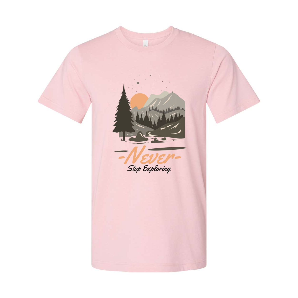 Unisex Outdoor Graphic T Shirt With Mountain Range Forest Scene Sunset Artwork Design