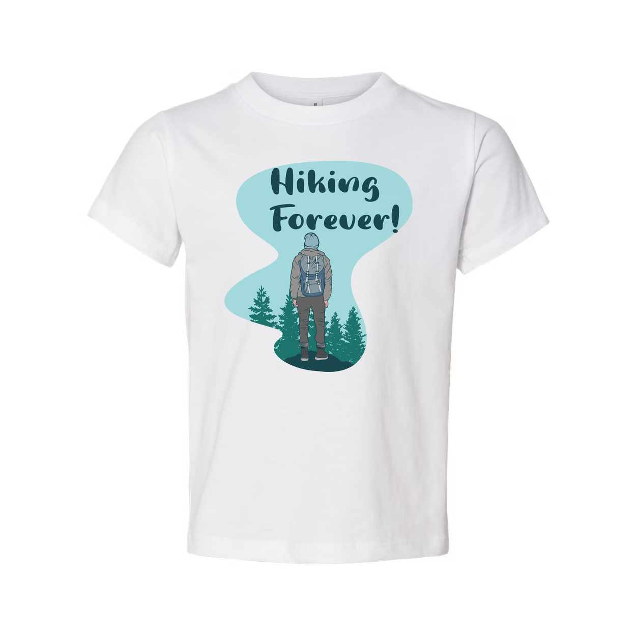 Unisex Hiking Forever Graphic T Shirt With Backpacker And Forest Scene Artwork For Outdoor Enthusiasts