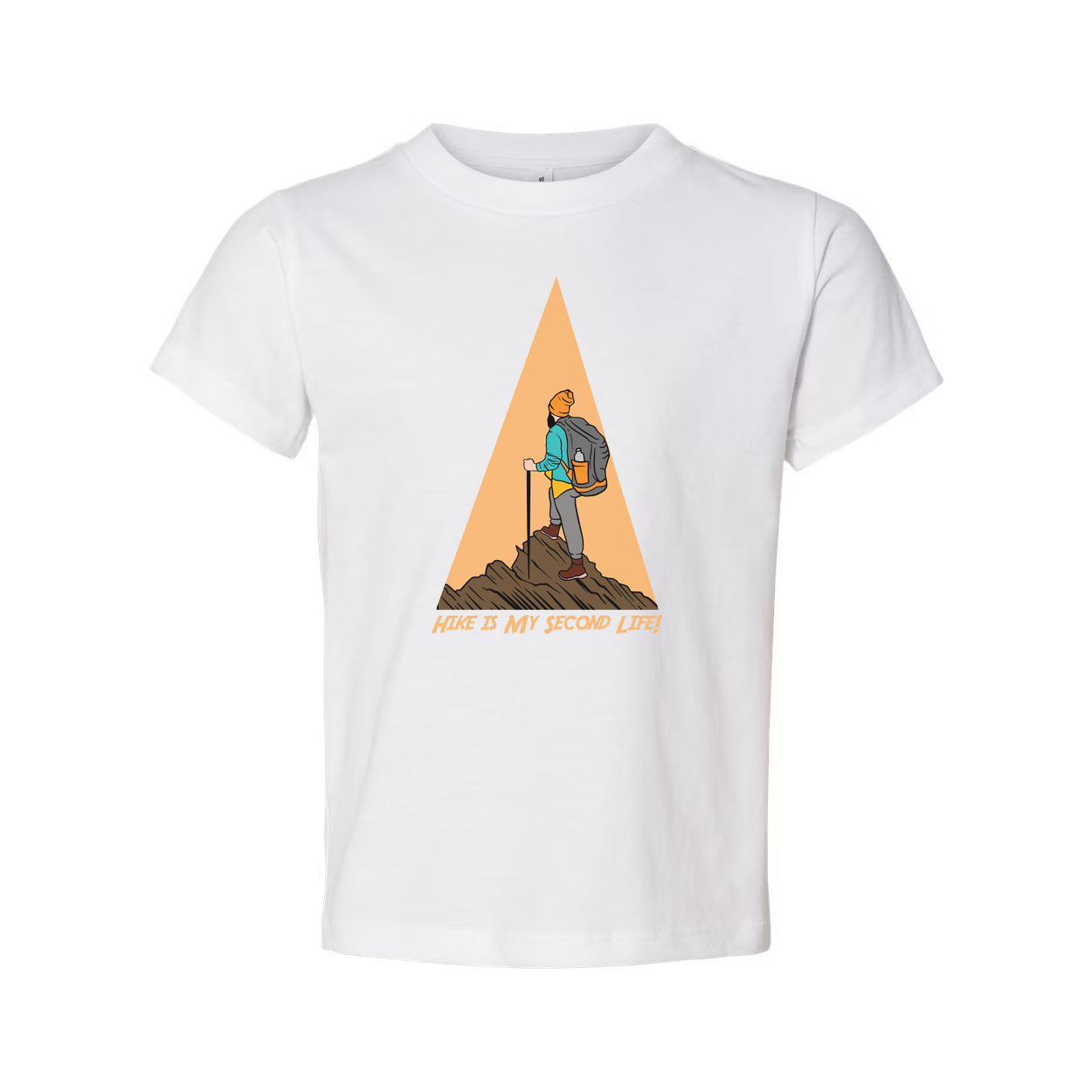Unisex Hiking Graphic Tee With Trekking Figure And Triangular Mountain Design Print