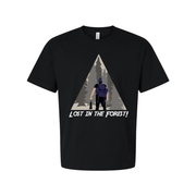 Lost In The Forest Hiking Graphic Tee With Woodland Triangle Illustration For Outdoor Enthusiasts