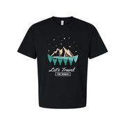 Unisex Outdoor Adventure Graphic T Shirt With Mountain Scene And Pine Forest Silhouette
