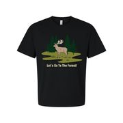 Unisex Outdoor Forest Scene T Shirt With Deer And Pine Trees Graphic Artwork For Nature Lovers