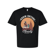 Know Nature Closely Outdoor Scene Graphic Tee With Sunset Circle For Unisex Adults