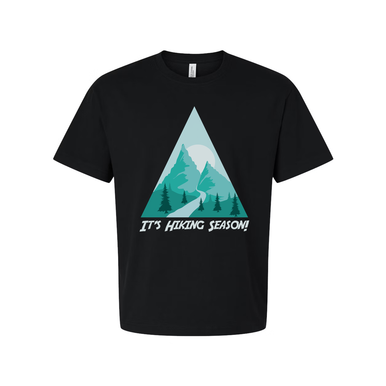 Unisex Hiking Mountain Scene Graphic Tee With Triangular Mountain Design For Outdoor Enthusiasts