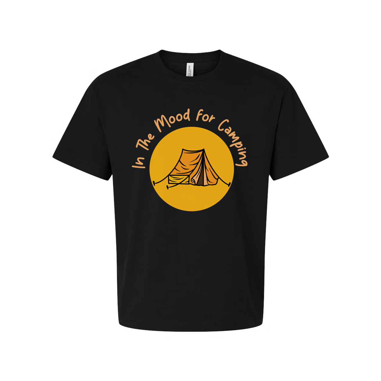 In The Mood For Camping Unisex Graphic T Shirt With Tent And Sun Illustration For Outdoors Enthusiasts