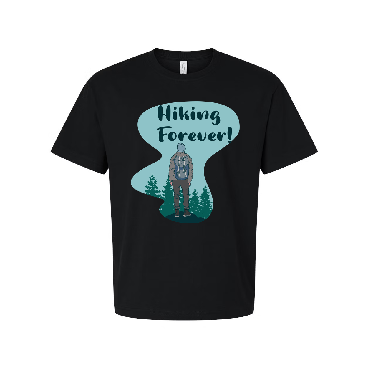 Unisex Hiking Forever Graphic T Shirt With Backpacker And Forest Scene Artwork For Outdoor Enthusiasts