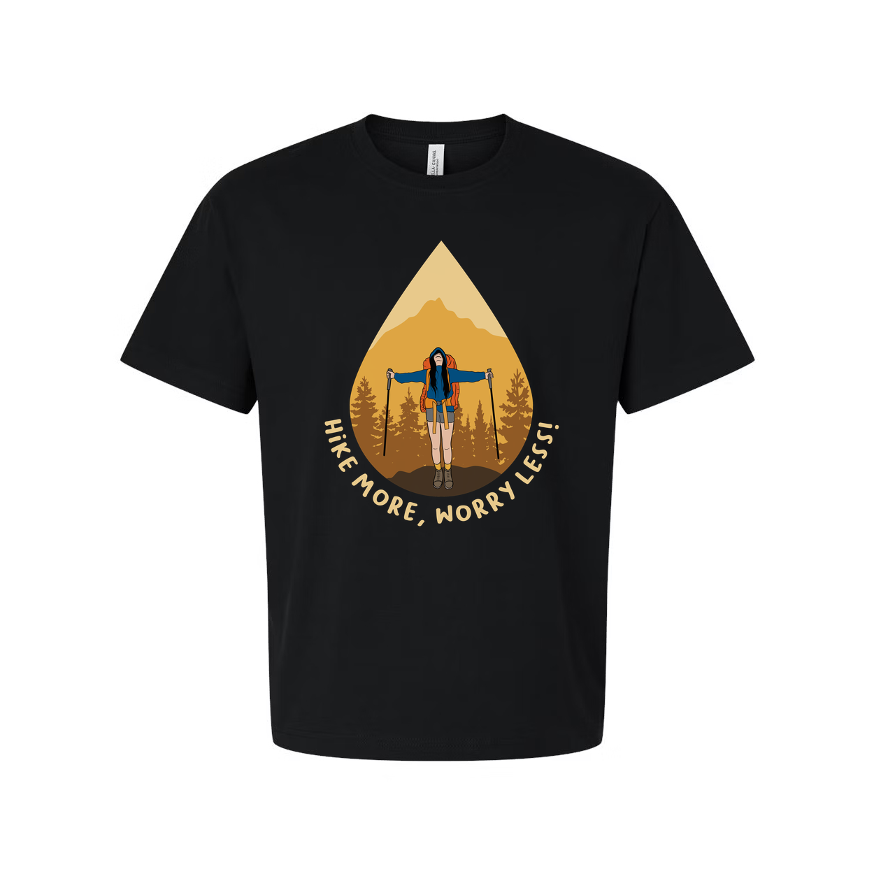 Unisex Hiking Graphic T Shirt With Mountain Landscape Artwork And Hike More Worry Less Quote