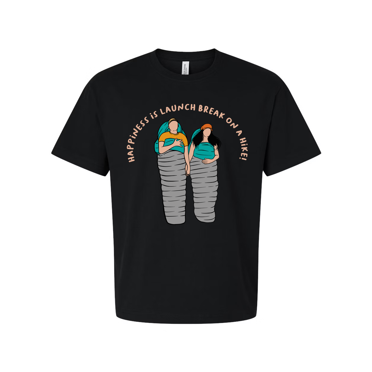 Unisex Outdoor Adventure T Shirt With Two Hikers In Sleeping Bags Illustration Graphic