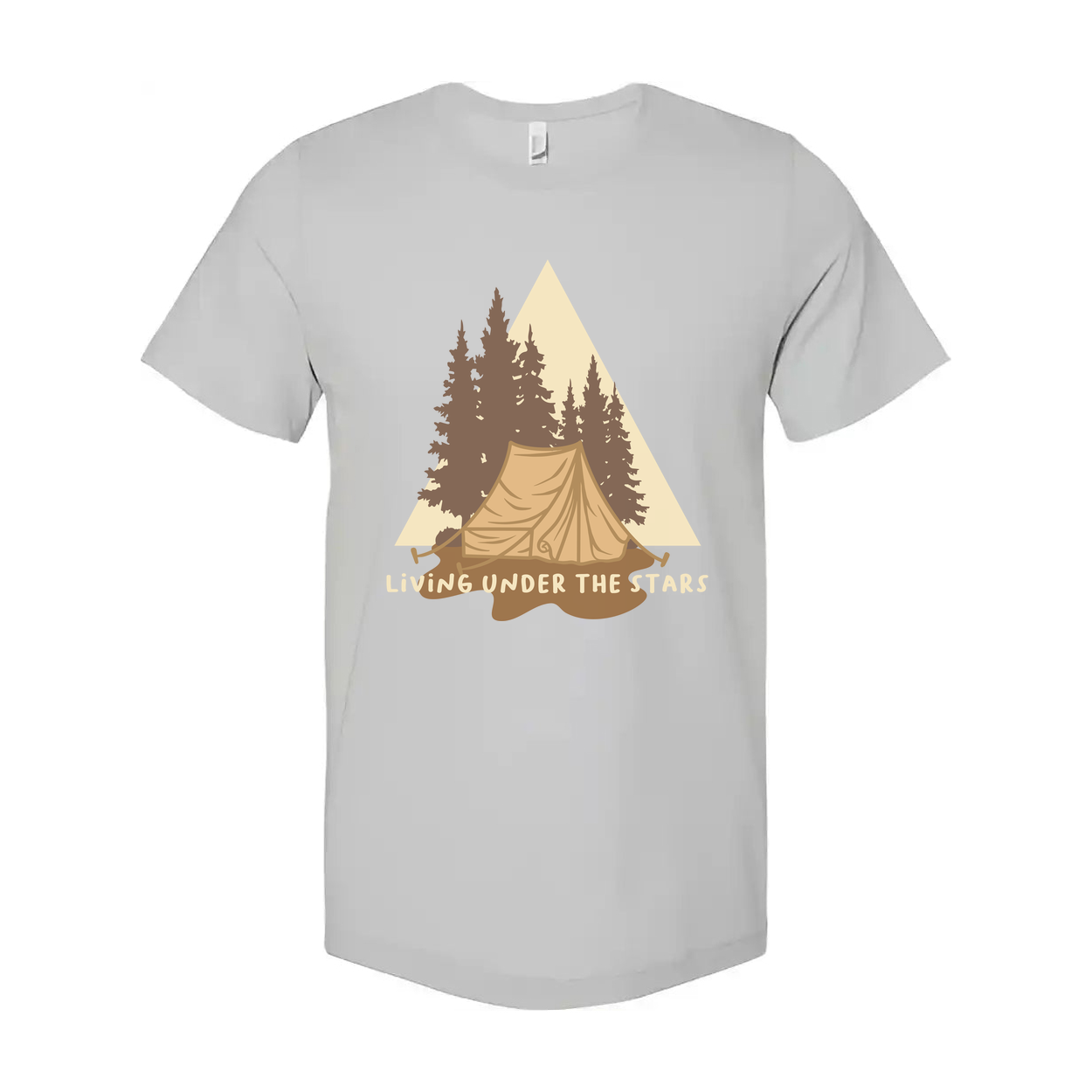 Living Under The Stars Camping Scene T-Shirt With Tent And Pine Trees For Outdoor Enthusiasts