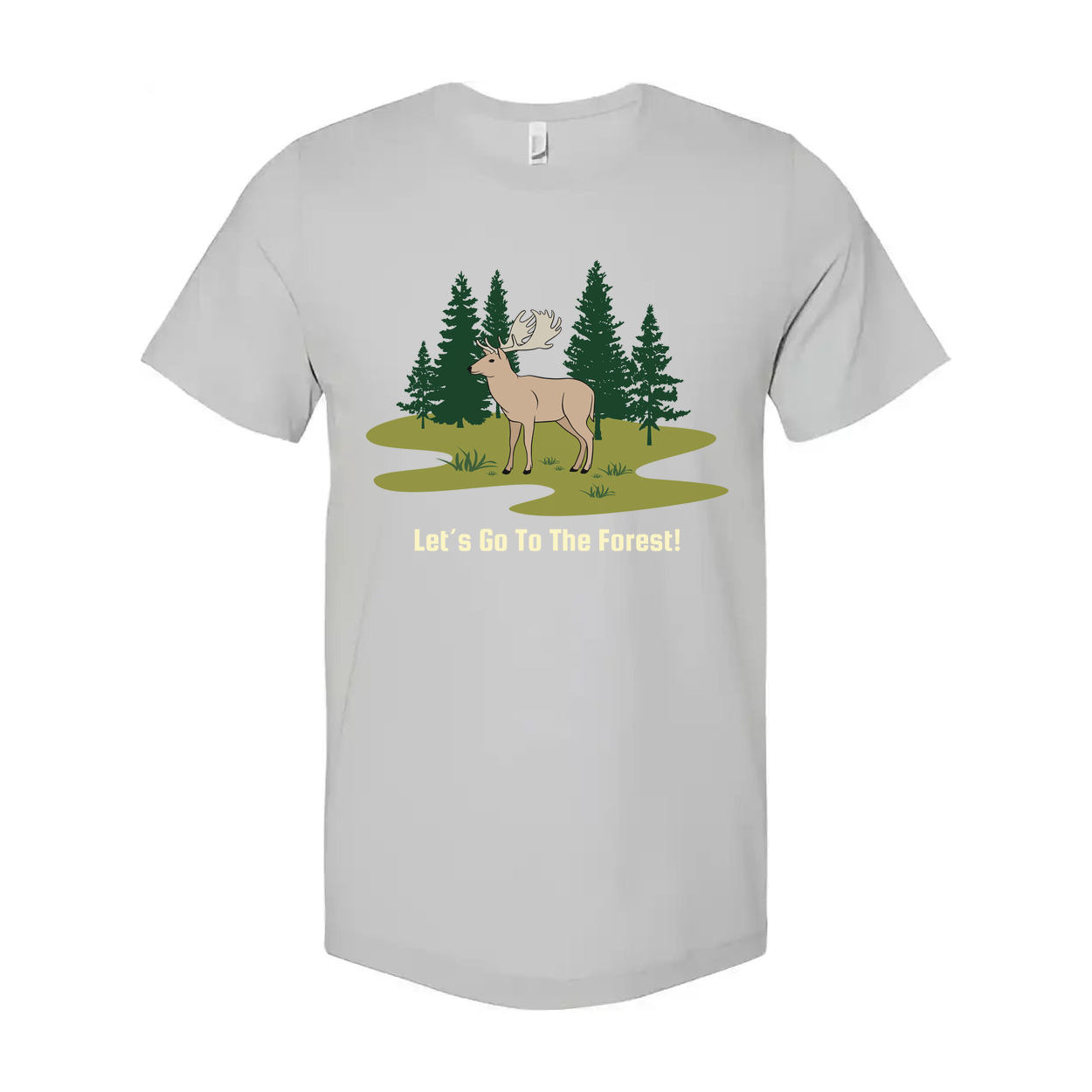 Unisex Outdoor Forest Scene T Shirt With Deer And Pine Trees Graphic Artwork For Nature Lovers