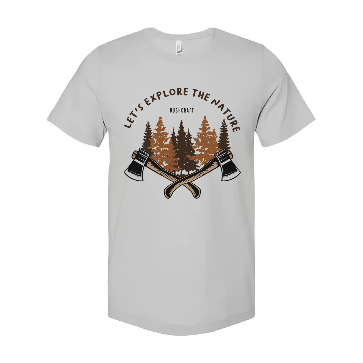 Unisex Outdoor T Shirt With Forest Scene And Crossed Axes Graphic Bushcraft Design