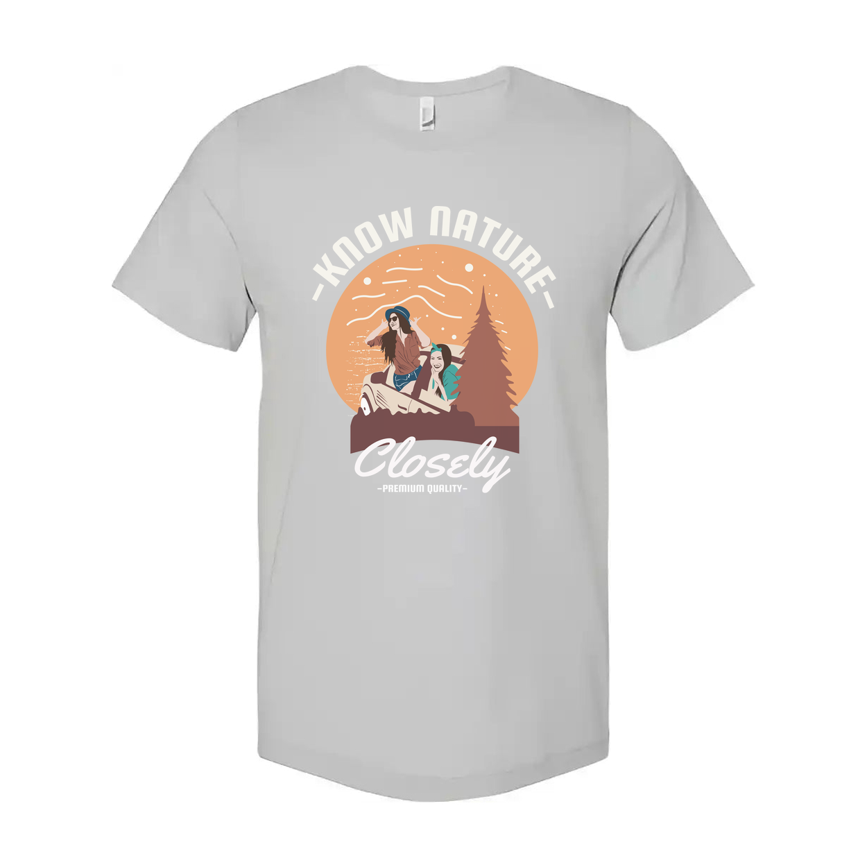 Know Nature Closely Outdoor Scene Graphic Tee With Sunset Circle For Unisex Adults