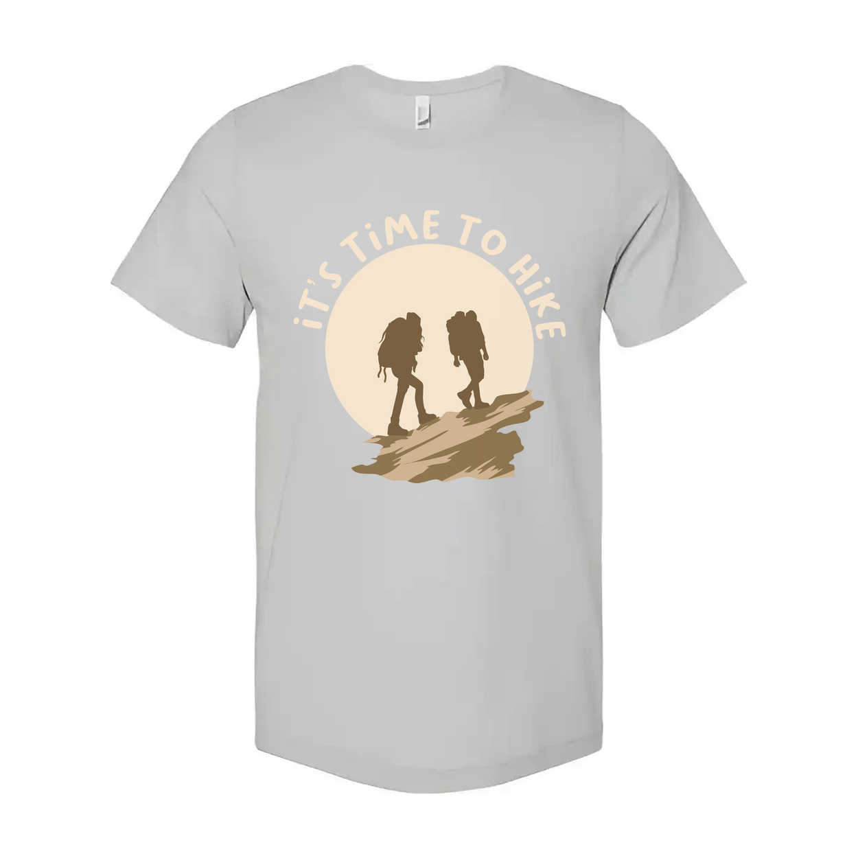 Unisex Outdoor Hiking Graphic T Shirt With Sunset Backdrop And Two Hikers Silhouette