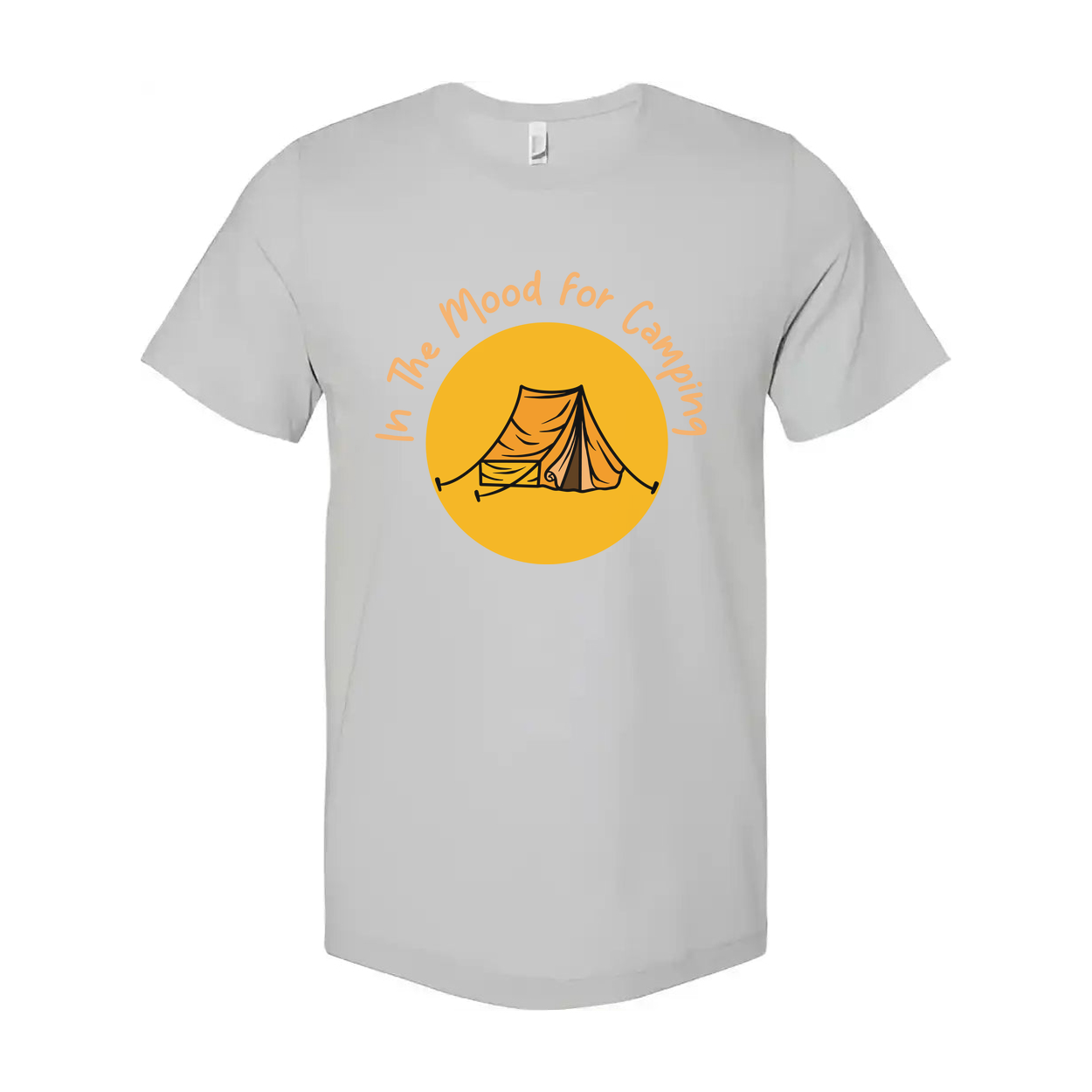 In The Mood For Camping Unisex Graphic T Shirt With Tent And Sun Illustration For Outdoors Enthusiasts
