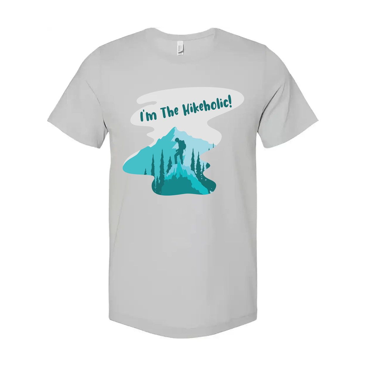 Unisex Hiking Themed T Shirt With Mountain Landscape Graphic And Hiker Silhouette Design
