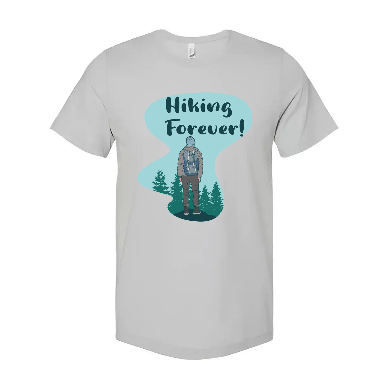 Unisex Hiking Forever Graphic T Shirt With Backpacker And Forest Scene Artwork For Outdoor Enthusiasts