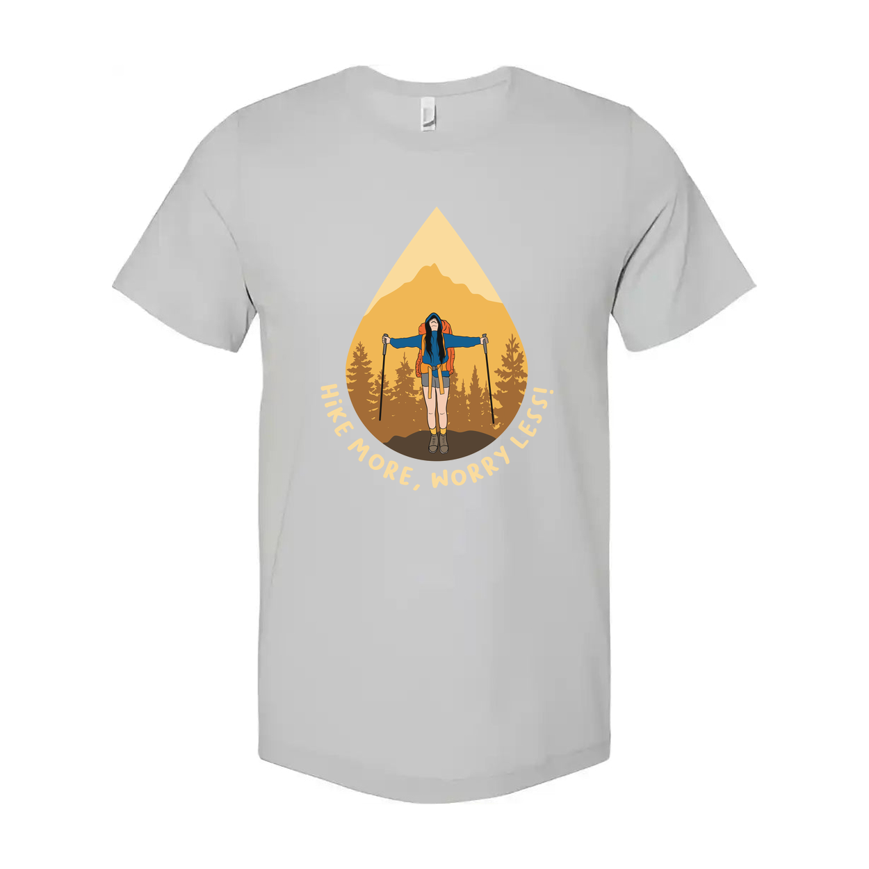 Unisex Hiking Graphic T Shirt With Mountain Landscape Artwork And Hike More Worry Less Quote