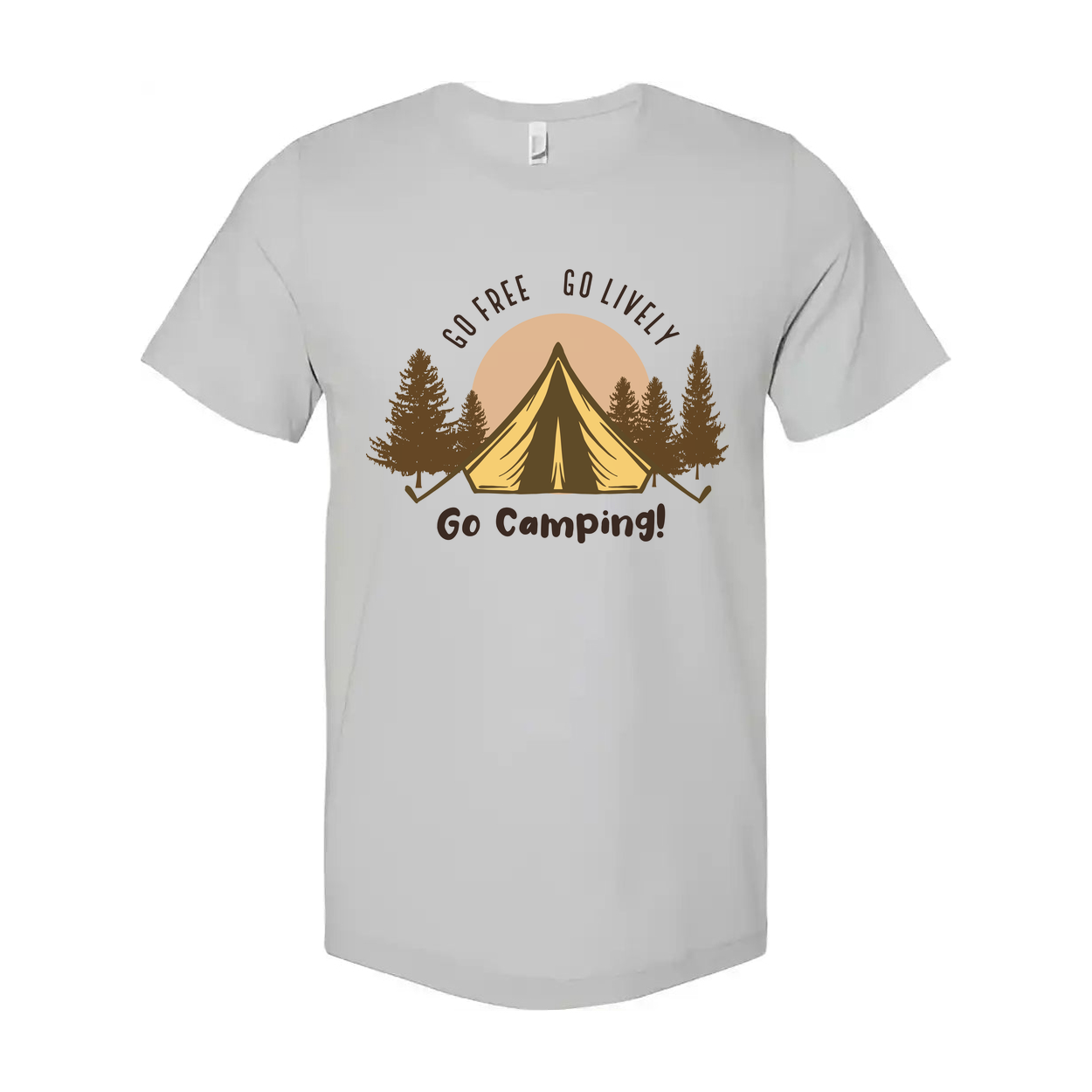 Go Camping Graphic Tee For Outdoors Enthusiasts Unisex Short Sleeve Shirt With Tent And Trees