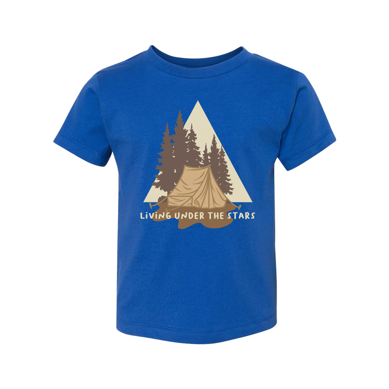 Living Under The Stars Camping Scene T-Shirt With Tent And Pine Trees For Outdoor Enthusiasts