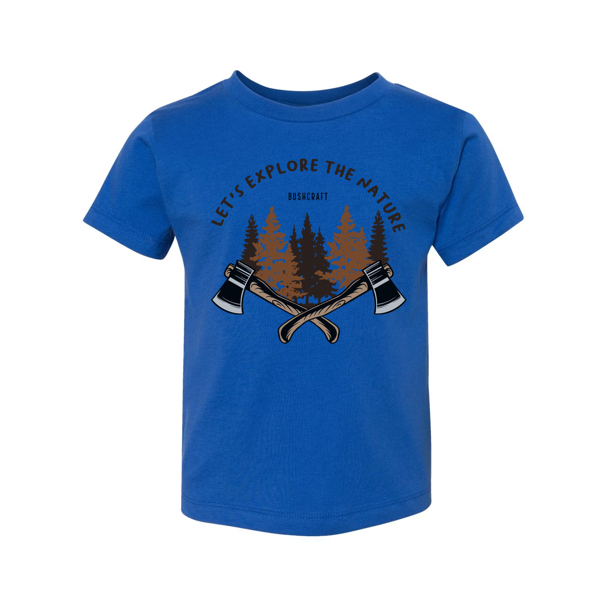 Unisex Outdoor T Shirt With Forest Scene And Crossed Axes Graphic Bushcraft Design