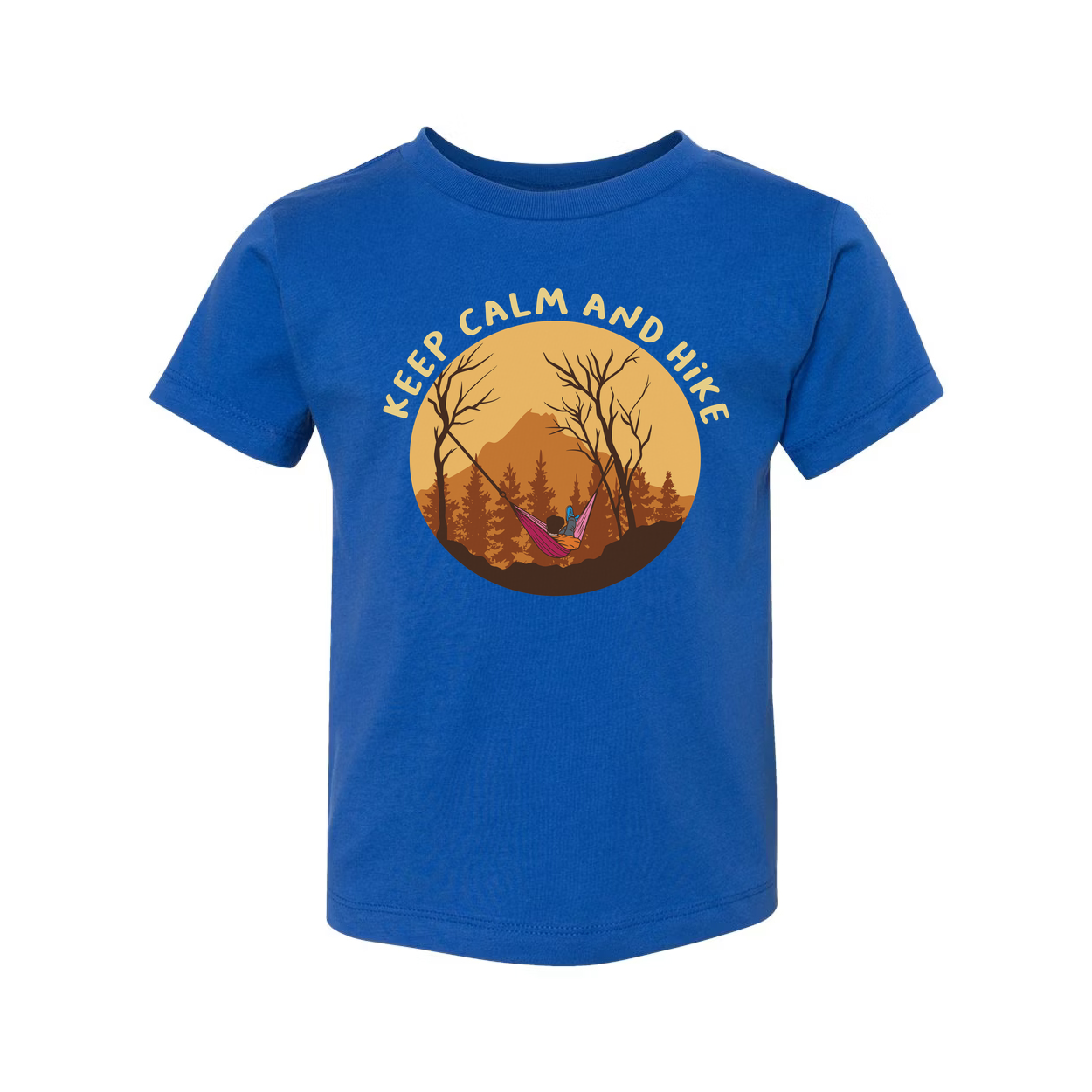 Keep Calm And Hike Graphic T Shirt With Sunset Forest Scene For Outdoor Enthusiasts