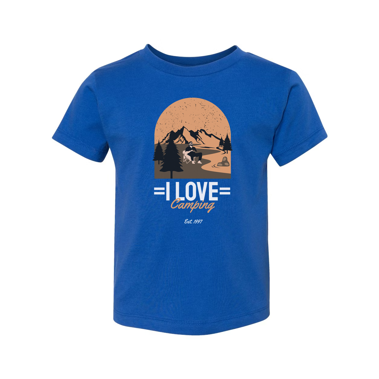 I Love Camping Graphic Unisex Tee With Mountain Range Forest And Sunset Arc For Hikers And Campers