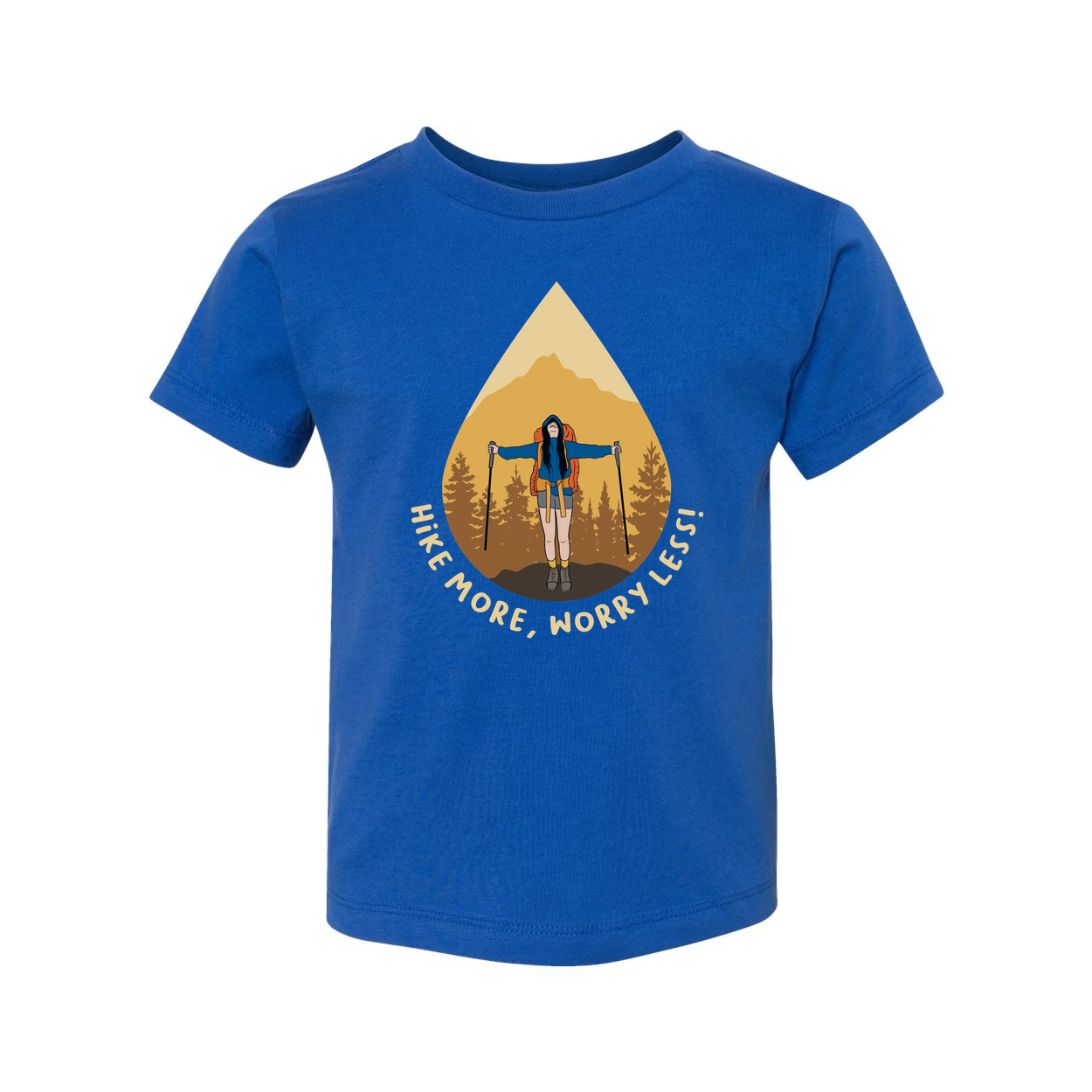 Unisex Hiking Graphic T Shirt With Mountain Landscape Artwork And Hike More Worry Less Quote