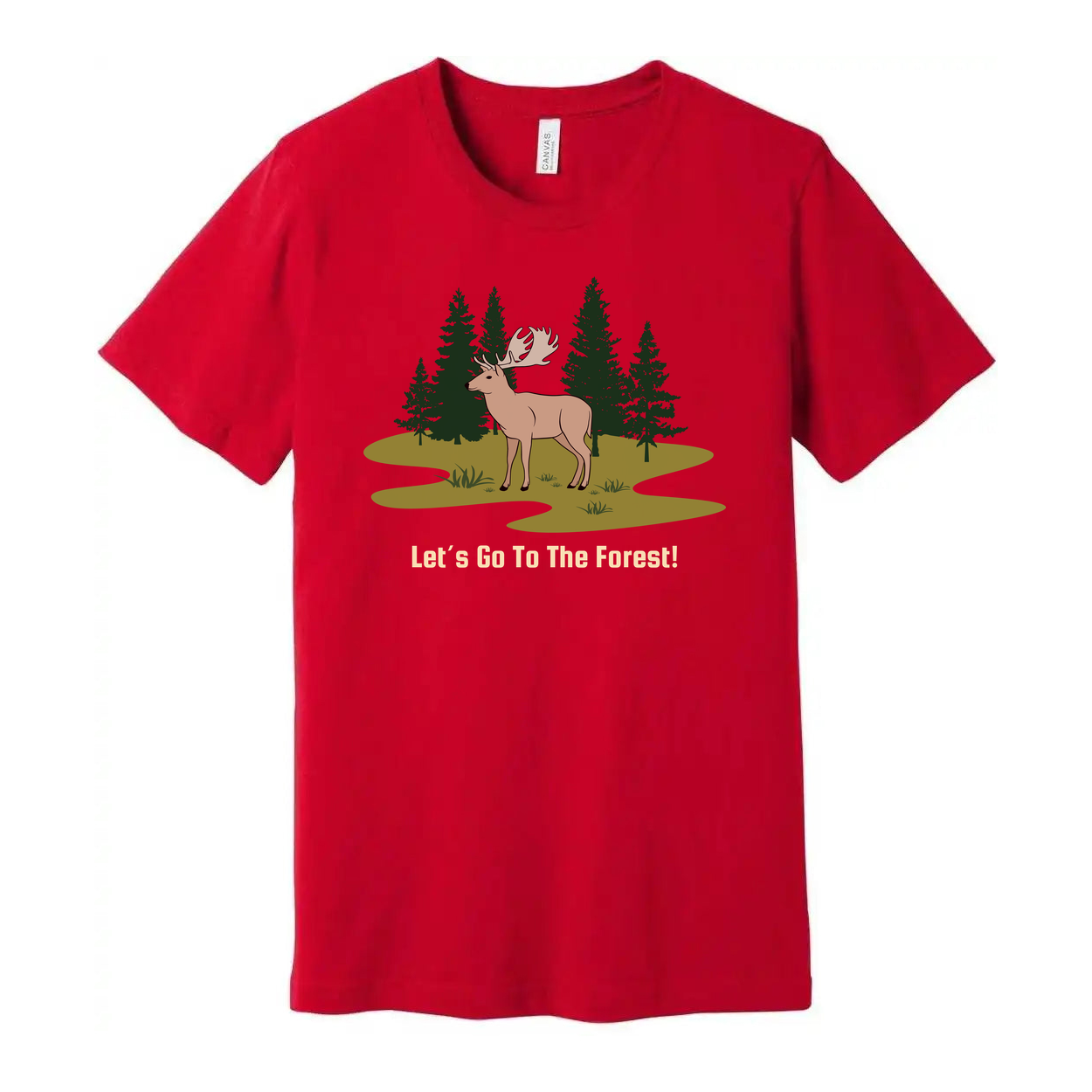 Unisex Outdoor Forest Scene T Shirt With Deer And Pine Trees Graphic Artwork For Nature Lovers