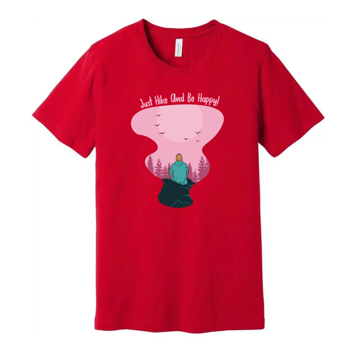 Unisex Outdoor Hiking Graphic T Shirt Featuring Pink Landscape And Nature Scene Artwork