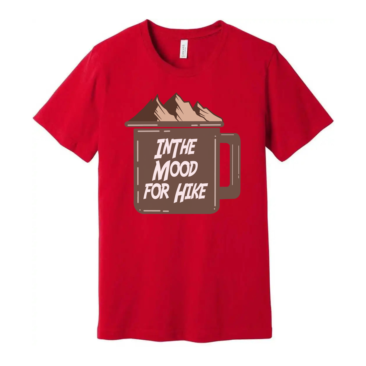 Unisex Outdoor Graphic Tee With Mountain Mug Artwork And In The Mood For Hike Quote