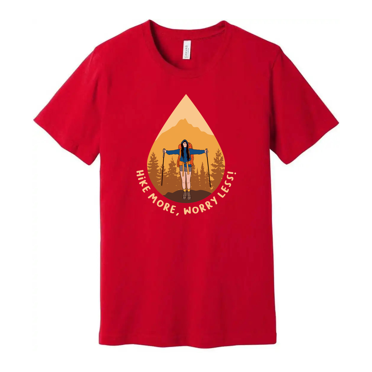 Unisex Hiking Graphic T Shirt With Mountain Landscape Artwork And Hike More Worry Less Quote
