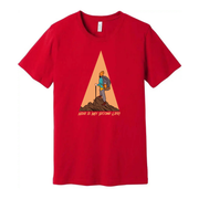 Unisex Hiking Graphic Tee With Trekking Figure And Triangular Mountain Design Print