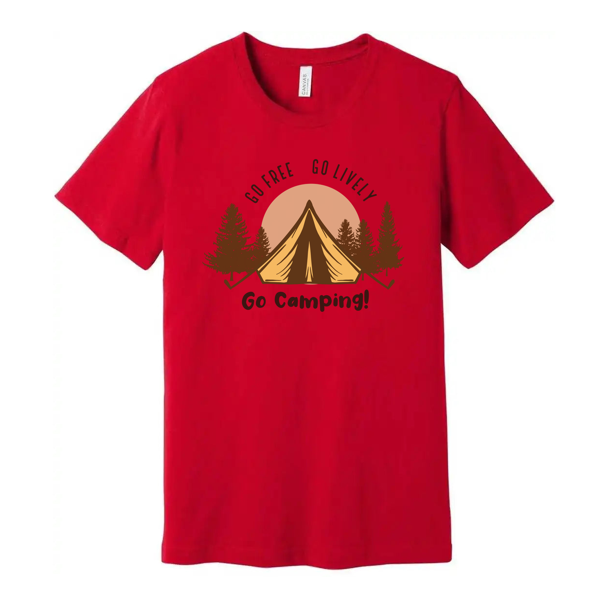 Go Camping Graphic Tee For Outdoors Enthusiasts Unisex Short Sleeve Shirt With Tent And Trees