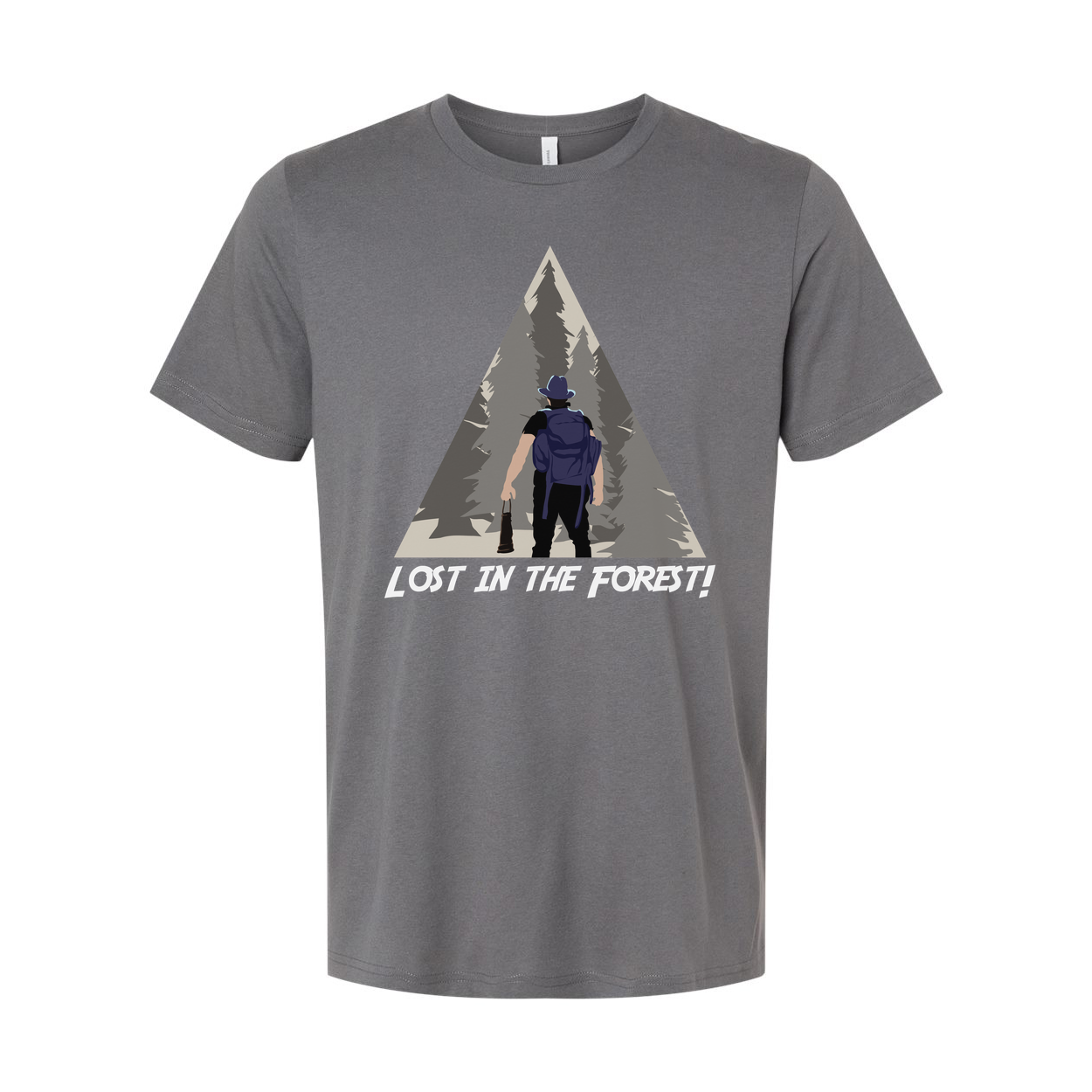 Lost In The Forest Hiking Graphic Tee With Woodland Triangle Illustration For Outdoor Enthusiasts
