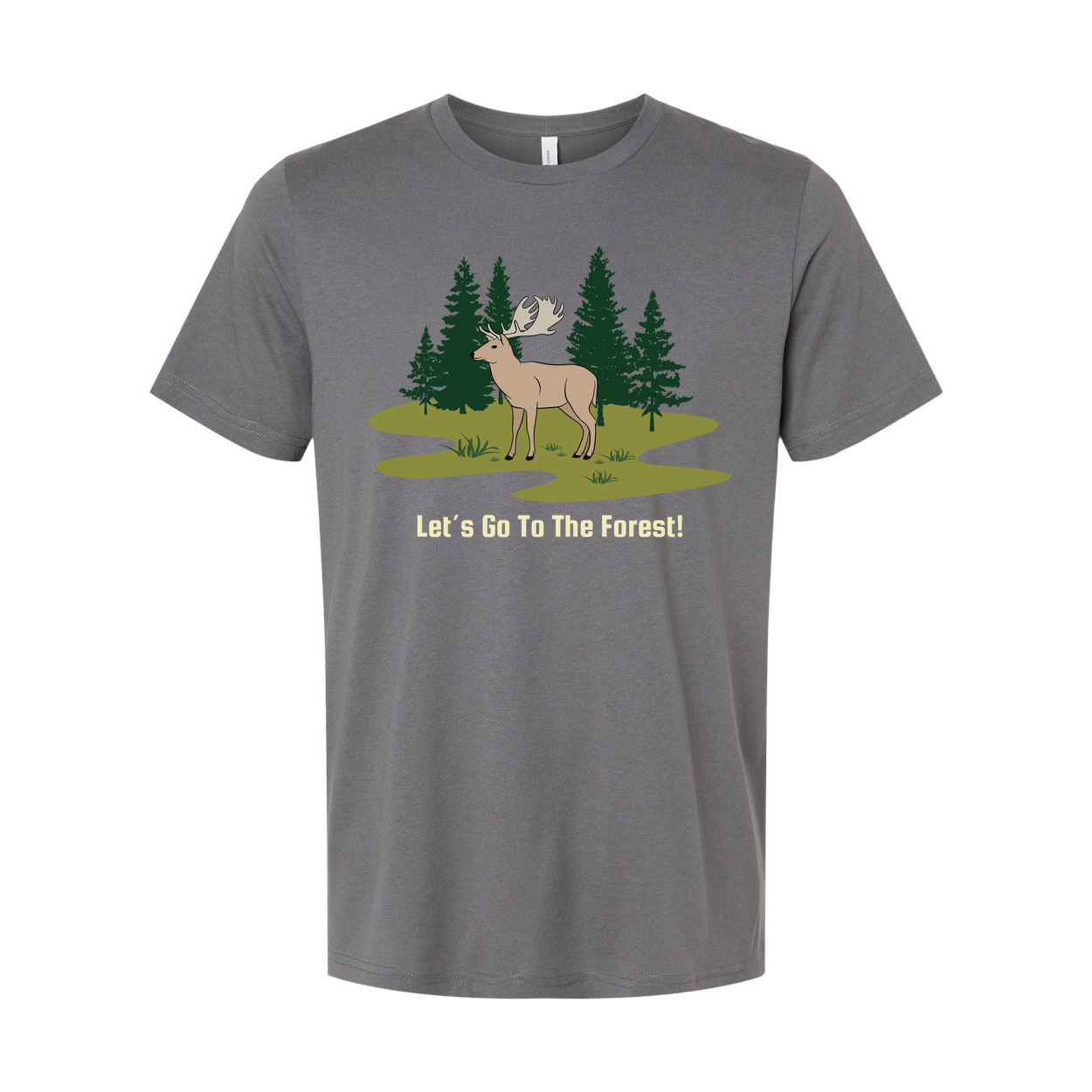 Unisex Outdoor Forest Scene T Shirt With Deer And Pine Trees Graphic Artwork For Nature Lovers