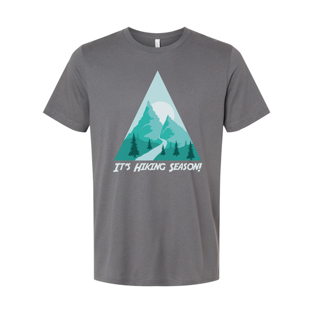 Unisex Hiking Mountain Scene Graphic Tee With Triangular Mountain Design For Outdoor Enthusiasts