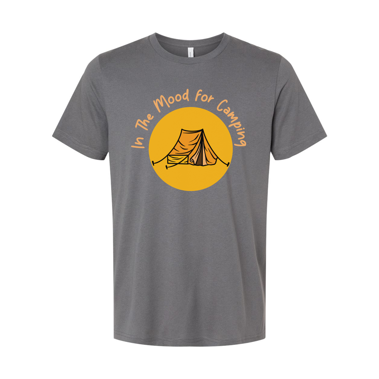 In The Mood For Camping Unisex Graphic T Shirt With Tent And Sun Illustration For Outdoors Enthusiasts