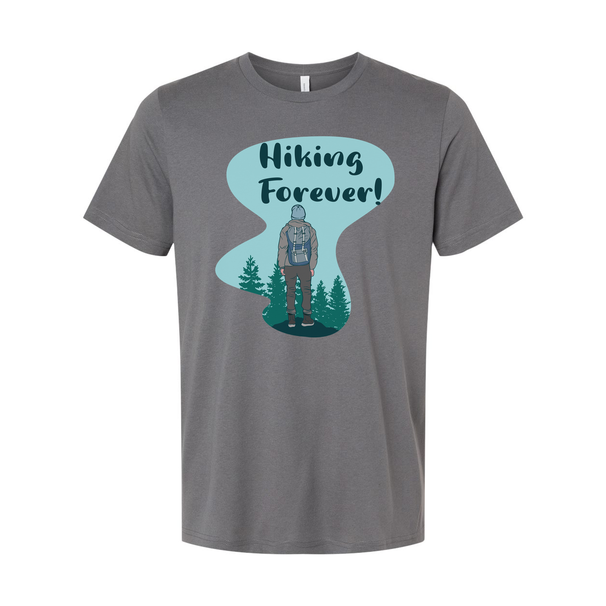 Unisex Hiking Forever Graphic T Shirt With Backpacker And Forest Scene Artwork For Outdoor Enthusiasts