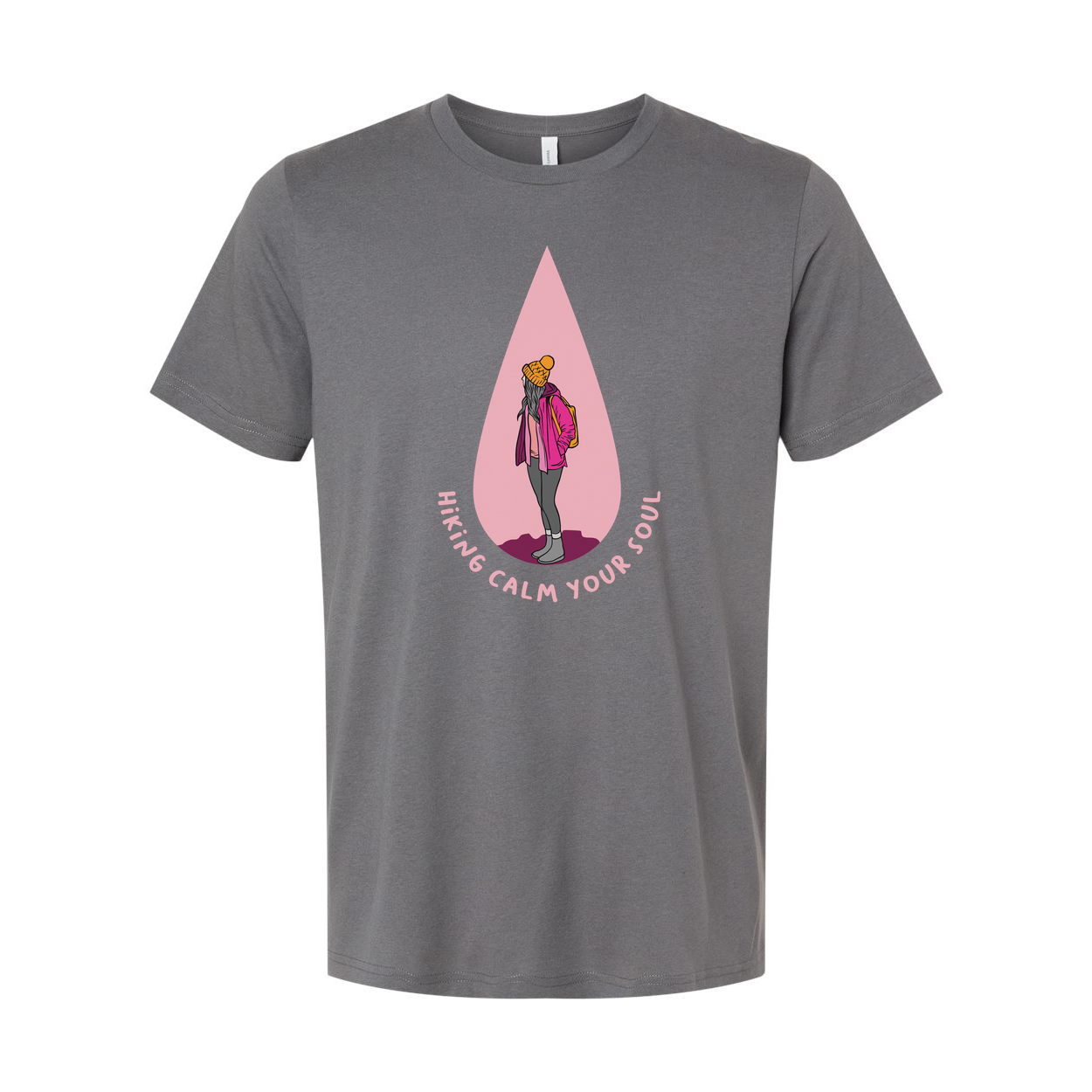 Unisex Outdoor Hiking T Shirt With Pink Teardrop Graphic And Hiking Calm Your Soul