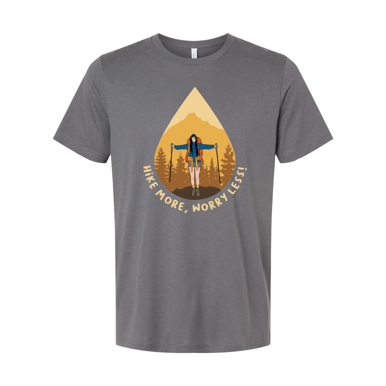 Unisex Hiking Graphic T Shirt With Mountain Landscape Artwork And Hike More Worry Less Quote