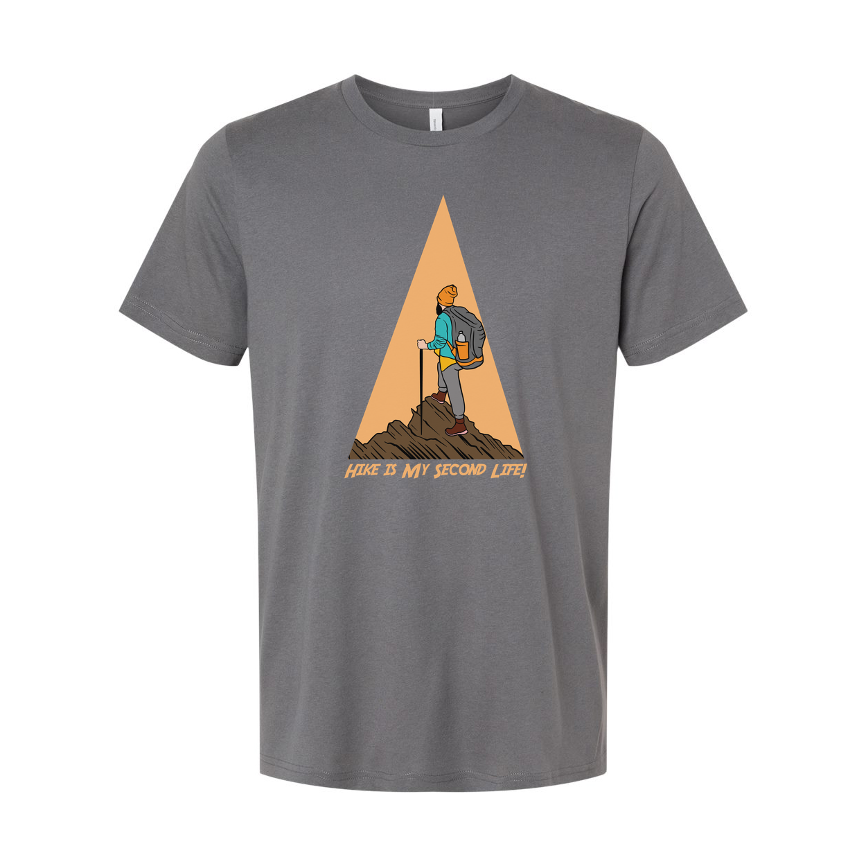 Unisex Hiking Graphic Tee With Trekking Figure And Triangular Mountain Design Print