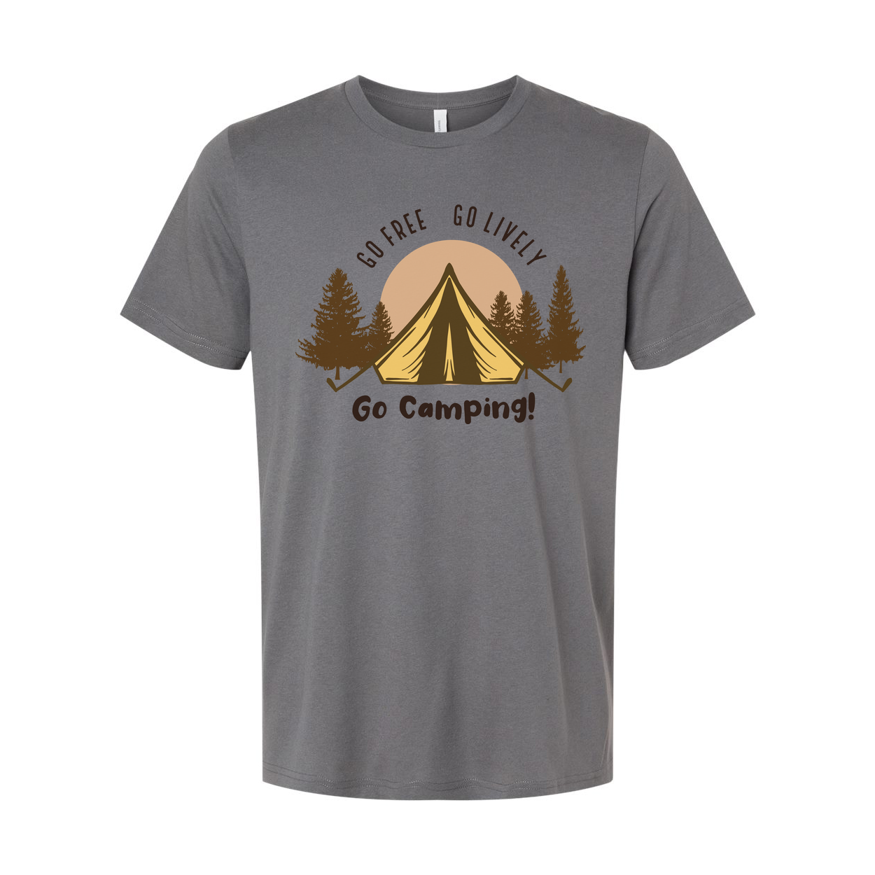Go Camping Graphic Tee For Outdoors Enthusiasts Unisex Short Sleeve Shirt With Tent And Trees